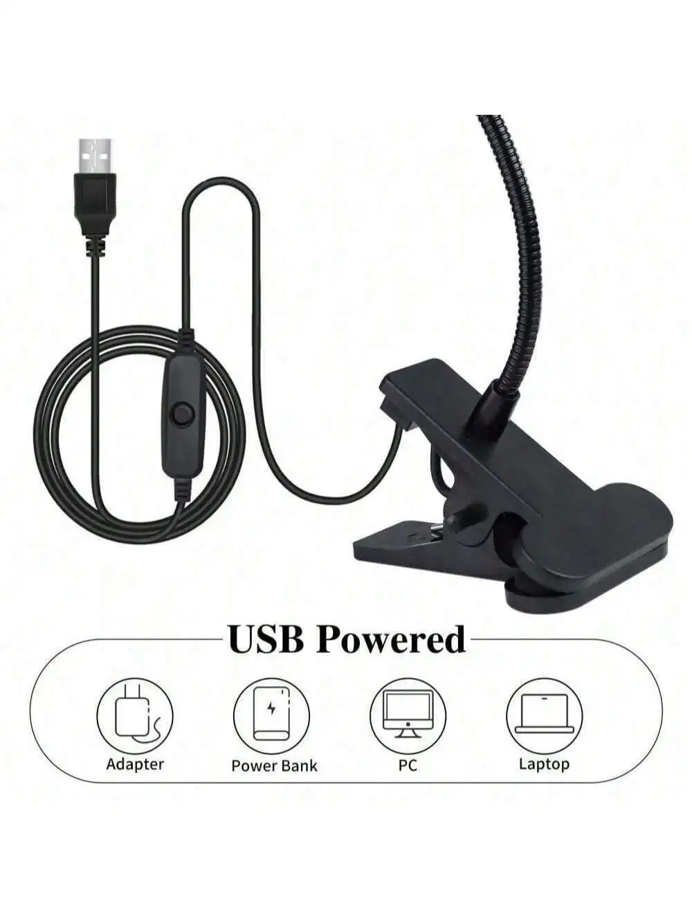 قطعة واحدة من مصباح مانيكير صغير، مع مشبك، قابل للانحناء، مرن للغاية، يعمل بمنفذ USB، بدء تشغيل من قطعة واحدة