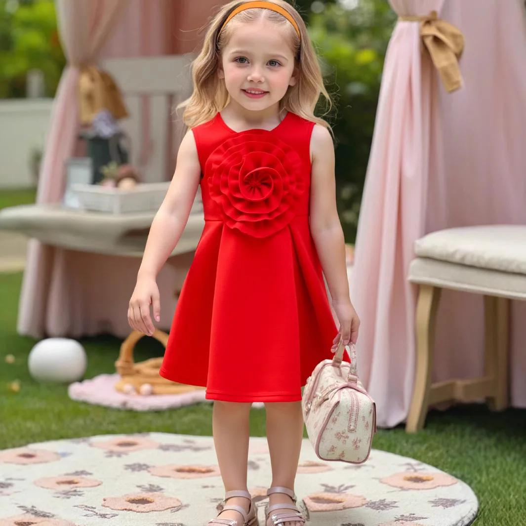 2025 Girls' Sleeveless Dress Flower Fashion Western Korean Edition Leisure Sweet Princess Dress