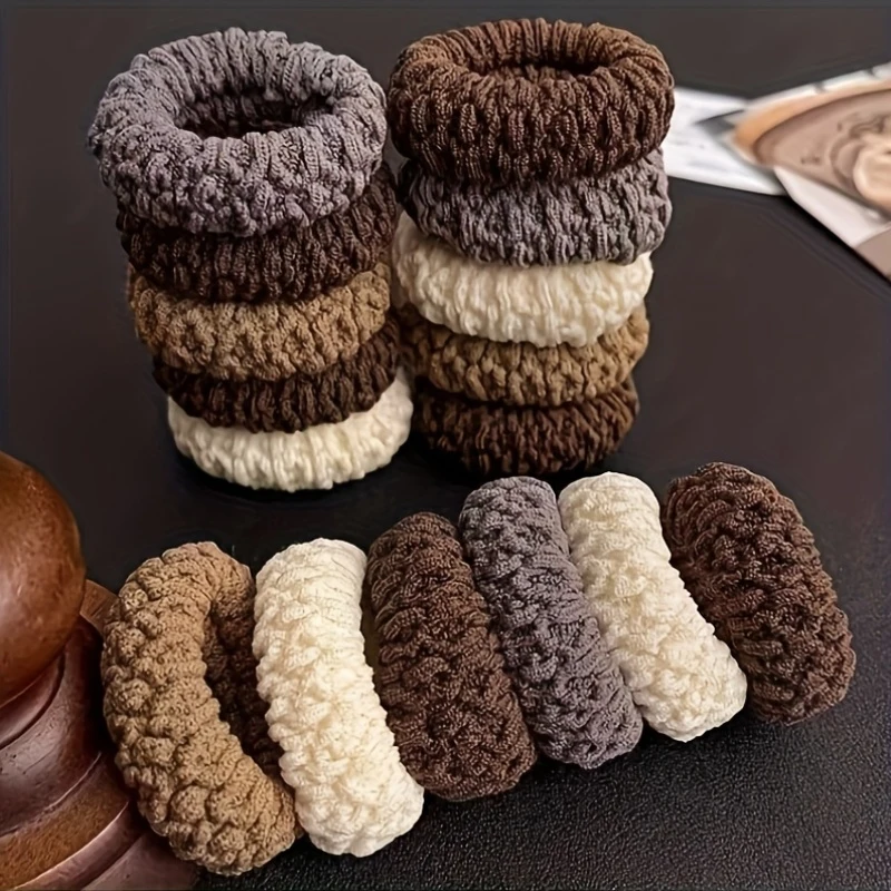 16Pcs Wide Thick Elastic Hair Ties Beige Coffee Mix Non Slip Ponytail Holder No Hurt Hair for Daily Office Fitness Party