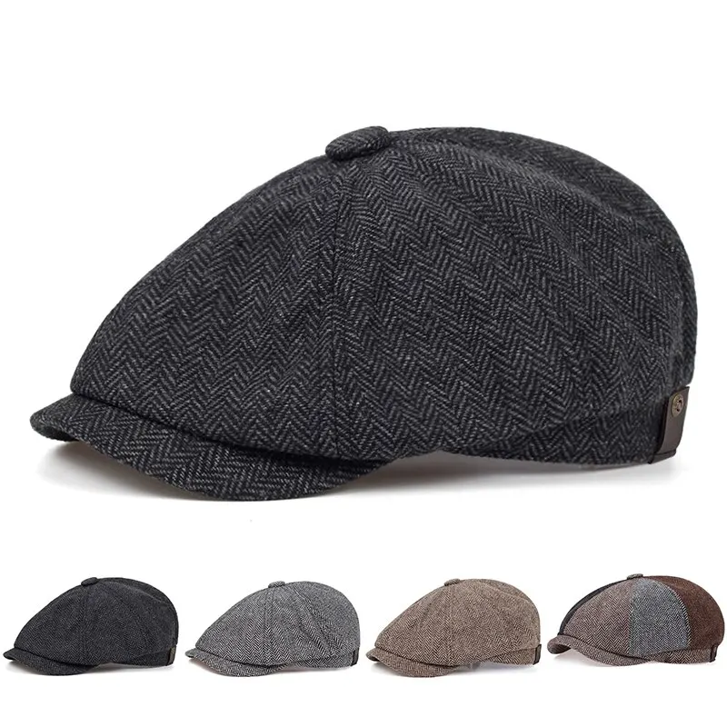 Retro Newsboy Caps Men British Painters Hats Autumn Winter Berets Herringbone Flat Cap Hip Hop Berets