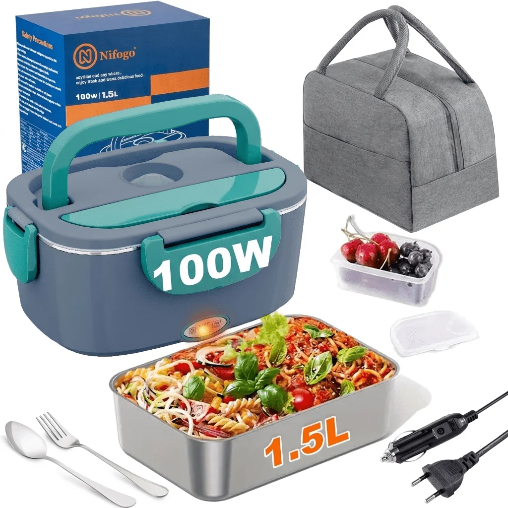 100W Electric Lunch Box Food Heater, 1.5L Stainless Steel Self-Heating Lunch Box For Adults, Portable Heating Lunch Box With Ada