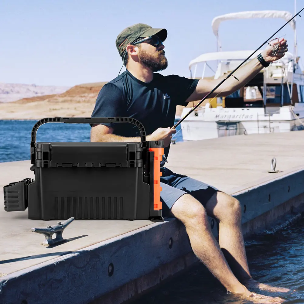 2 الطبقة صندوق معالجة الصيد صندوق الصيد مع كوب وقضيب حامل الصيد رود بكرة صندوق 11 لتر الصيد المنظم حالة الصيد الملحقات #6