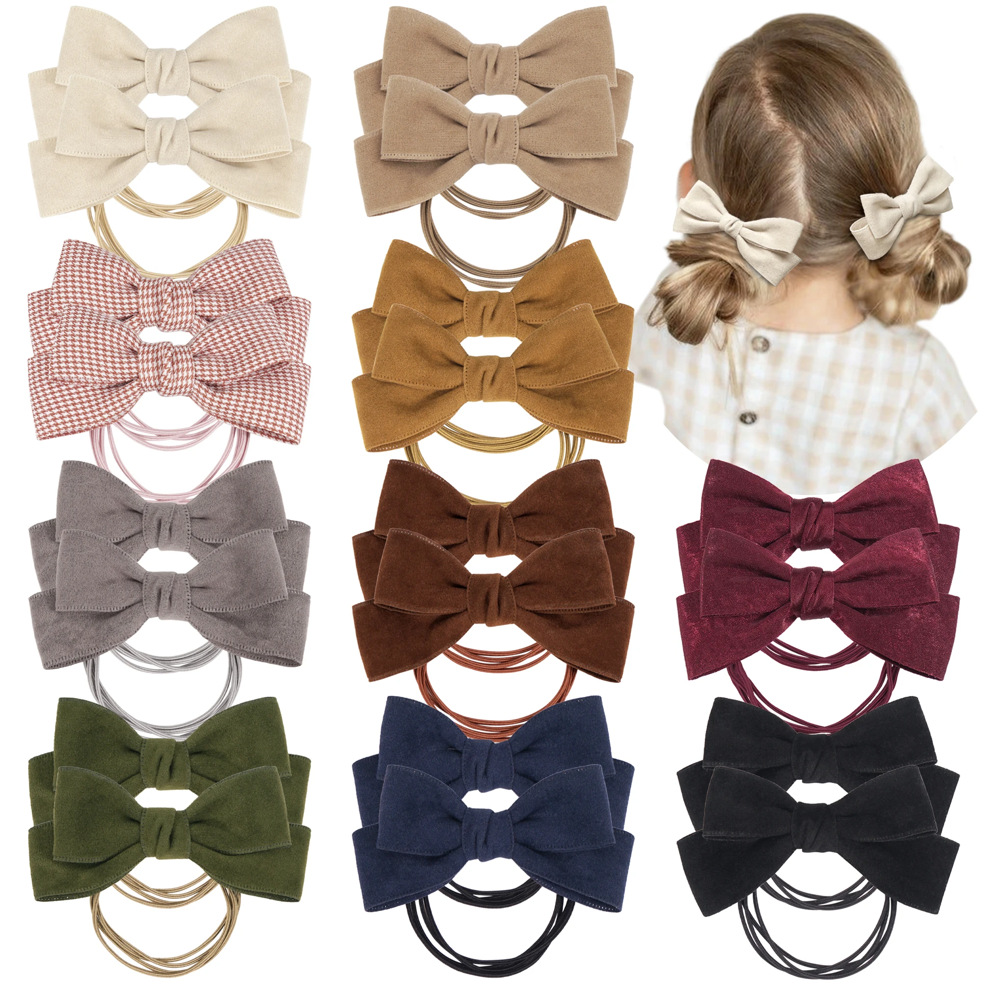 10Pcs/set New Fashion Autumn Winter 4Inch Bow Flocking Hair Ring Elastic Hair Bands for Women Girls Hair Accessories Headwear