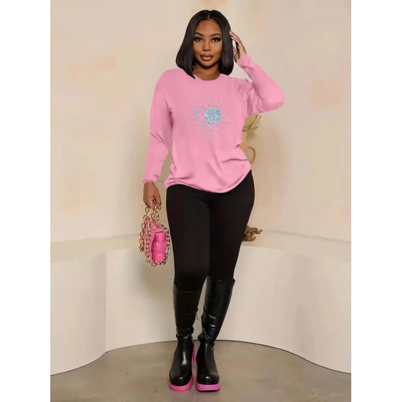 เสื้อสเวตเชิ้ตคอกลมสำหรับผู้หญิง ดีไซน์ลายกราฟิกสุดสนุก ชุดลายกราฟิกแขนยาวทรงหลวม