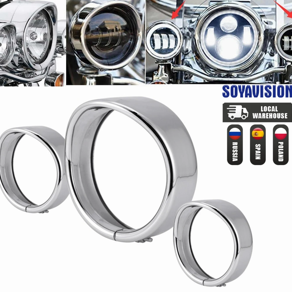 Motorcycle Headlight Trim For Harley Touring Road King Electra Glide Softail FLD/FLH Parts 7" Ring Bezel Visor 4.5" Led Fog Lamp image 3