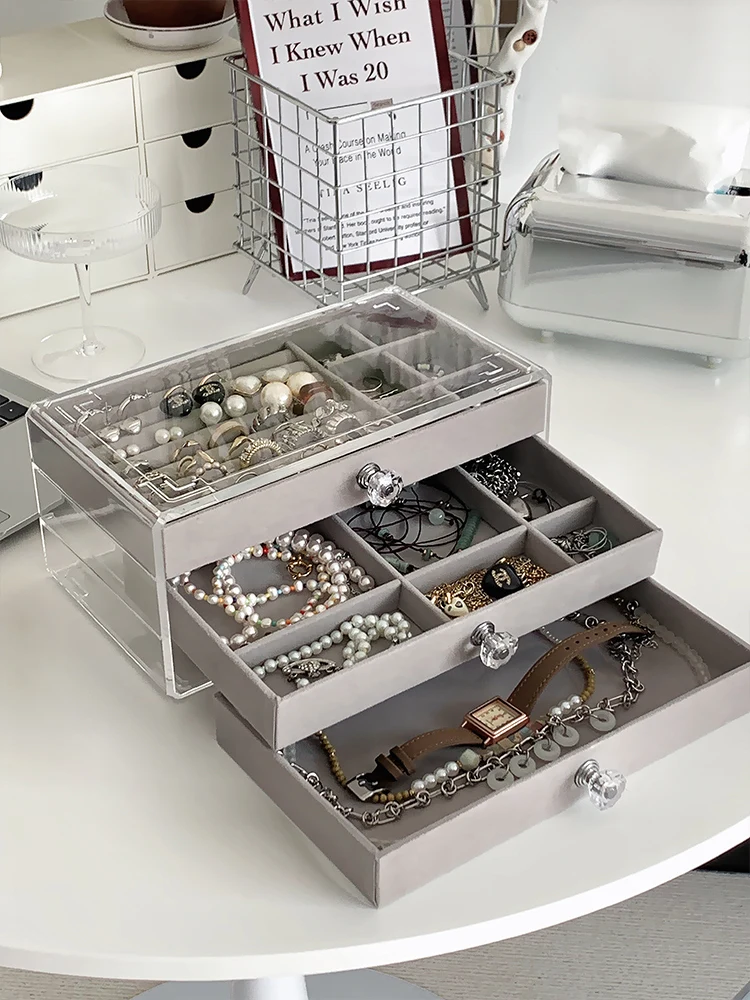 

Jewelry Storage Box High-Grade Exquisite Acrylic Three-Layer Flocking Cloth Antioxidant Box