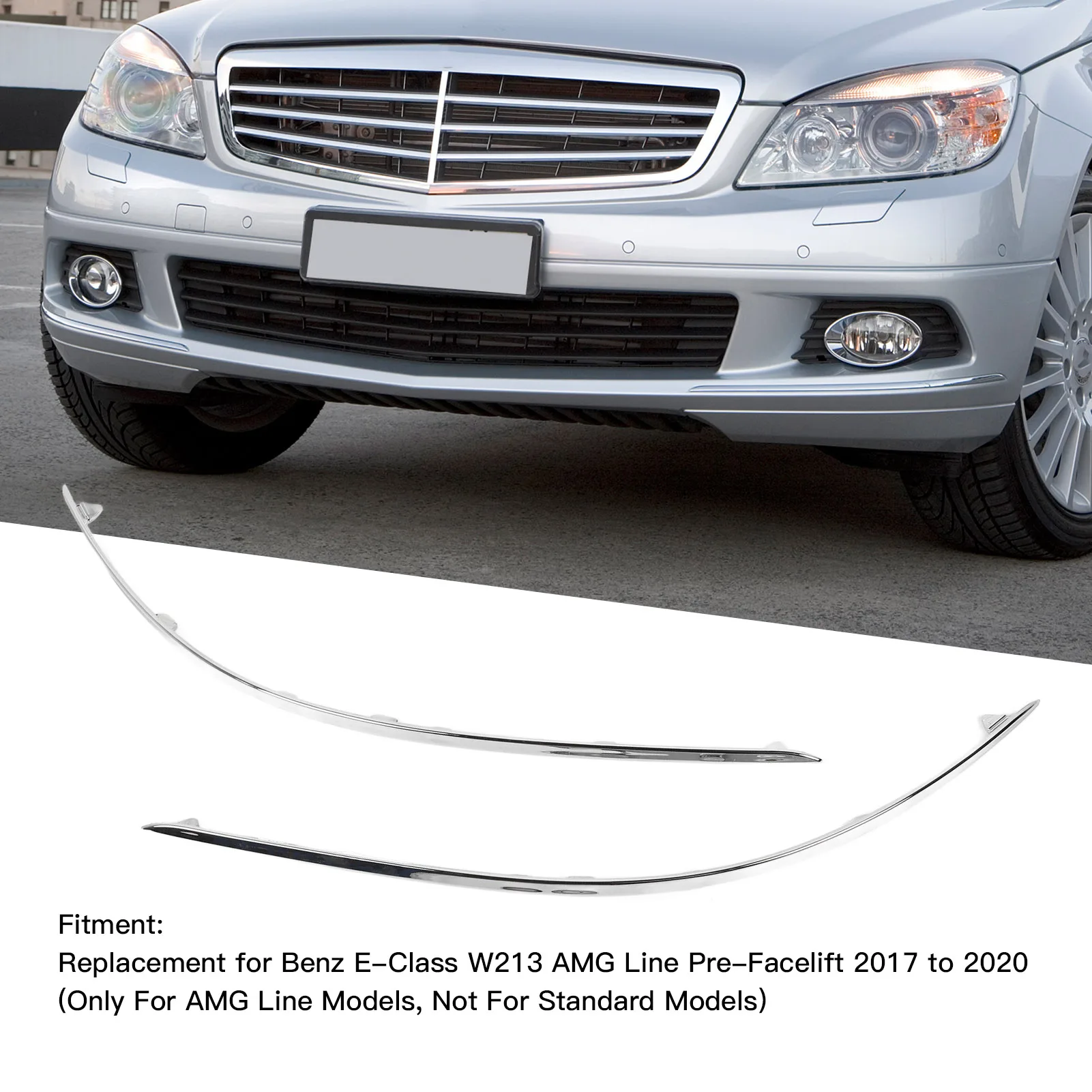 

2pcs Front Bumper Lower Chrome Molding Trim 204 885 0821 Replacement for Benz C‑Class W204 Standard Pre‑Facelift 2008 to 2010