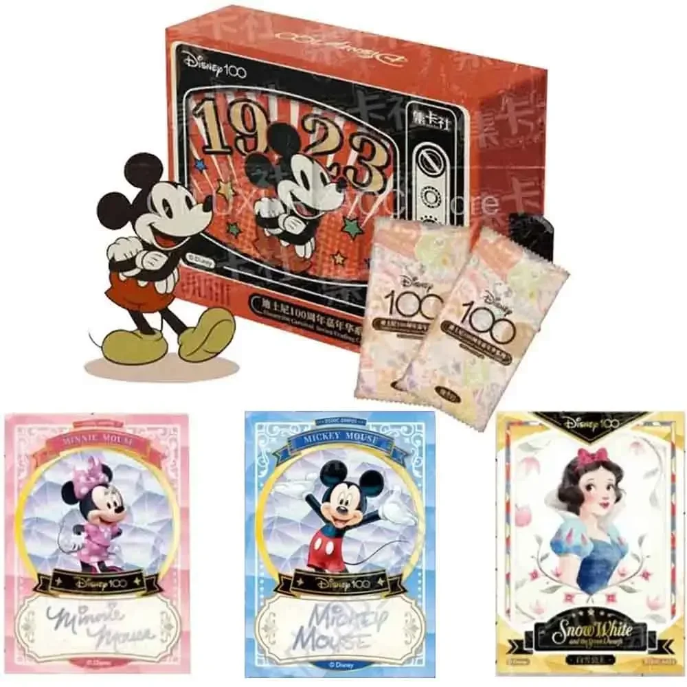 Genuine Disney 100 Carnival Series Trading Cards for Children Mickey Friends Zootopia Stitch Bear Collection Card Kids Toy Gift