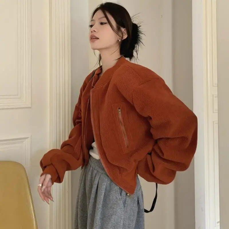 

Women Winter Coat Corduroy Quilted Thickened Baseball Jacket New Design Stand Collar Zipper Jacket Cotton Coat For