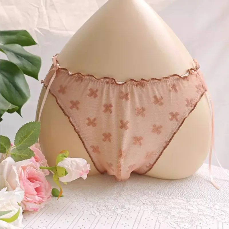 Low Rise Men's Sexy Transparent Triangle Underwear With Sweet Bow And Personalized Mesh Lace Breathable Underwear