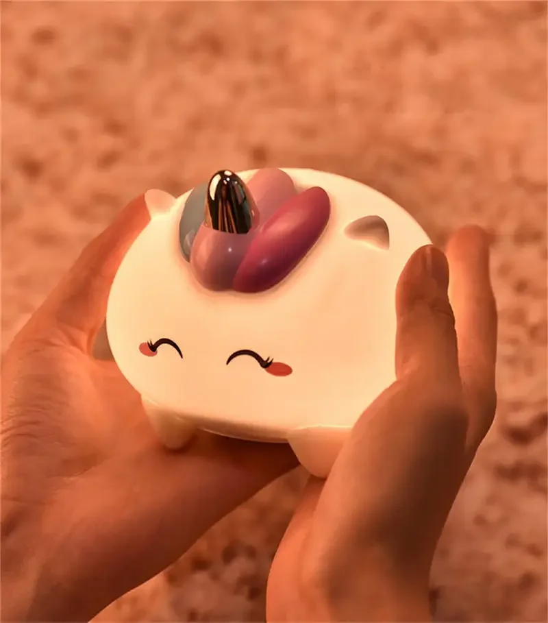 Silikonowa, urocza lampka nocna LED w kształcie kreskówki, ładowana przez USB, dotykowa, z regulacją nastroju, lampka stołowa dla dzieci, prezent, dekoracja pokoju, dropshipping.