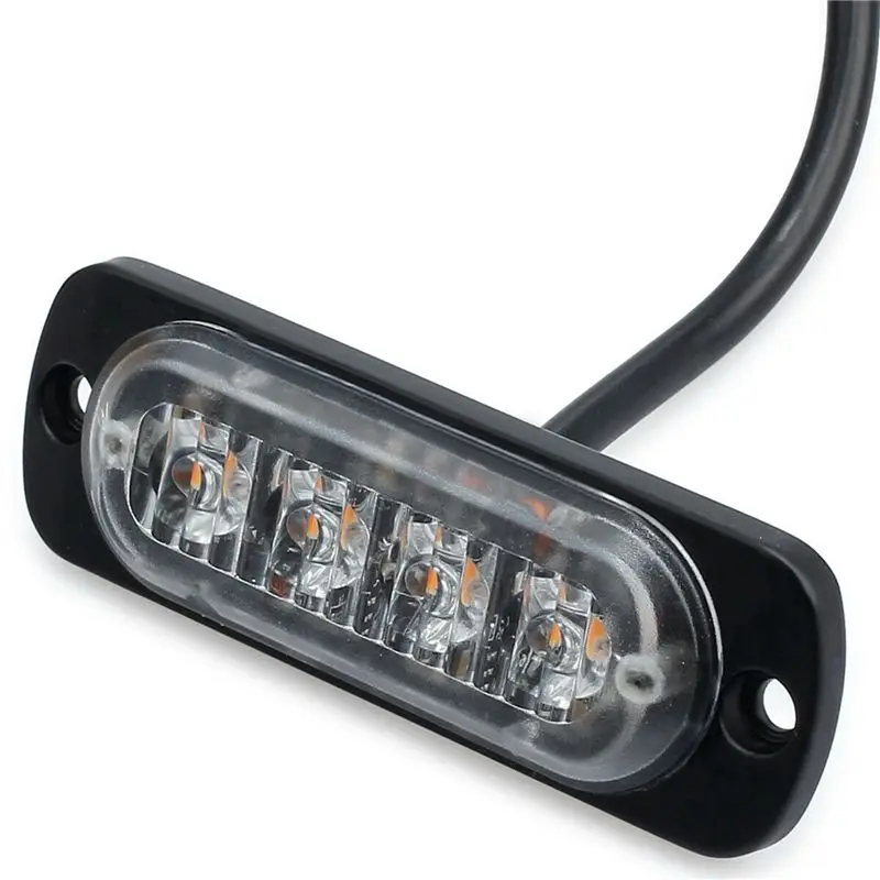 12Pcs 4 Led Amber Recovery Strobe Lights 12V 24V Orange Grill Breakdown Flashing