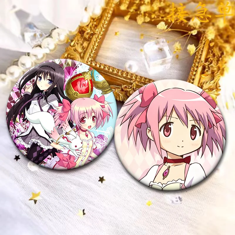 Kaname Madoka,Akemi Homura,Tomoe Mami,Magica Brooches Cute Cartoon Gril Badge Bag Decor Round Anime Lapel Pins Jewelry Gifts