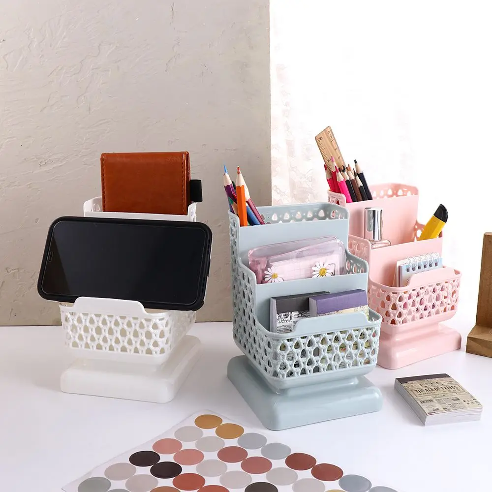 Large Capacity Office Supply Phone Standing Pen Holders Make up Brush Holder Desktop Storage Box Stationery Organizer