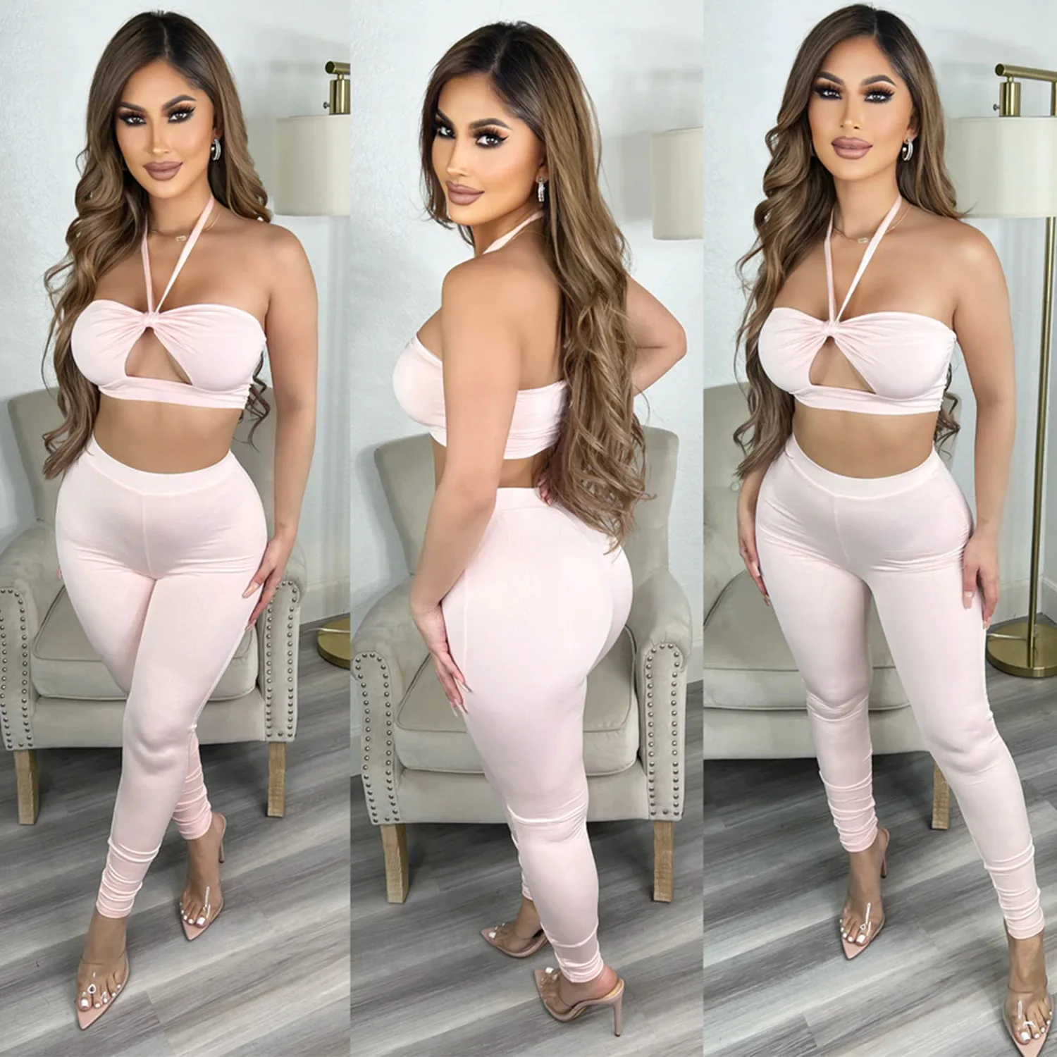 

Summer women's clothing fashionable sexy tight hollow straps two-piece pants suit female slim slim temperament streetwear new