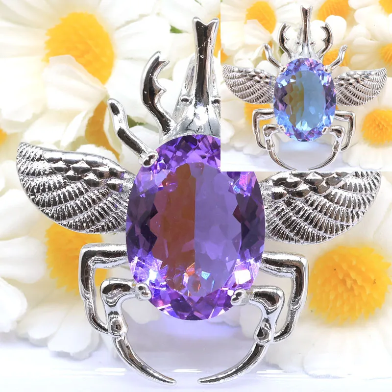 SheCrown 40x40mm Big beetle Created Zultanite Color Changing Alexandrite Topaz Mens Present Silver Pendant