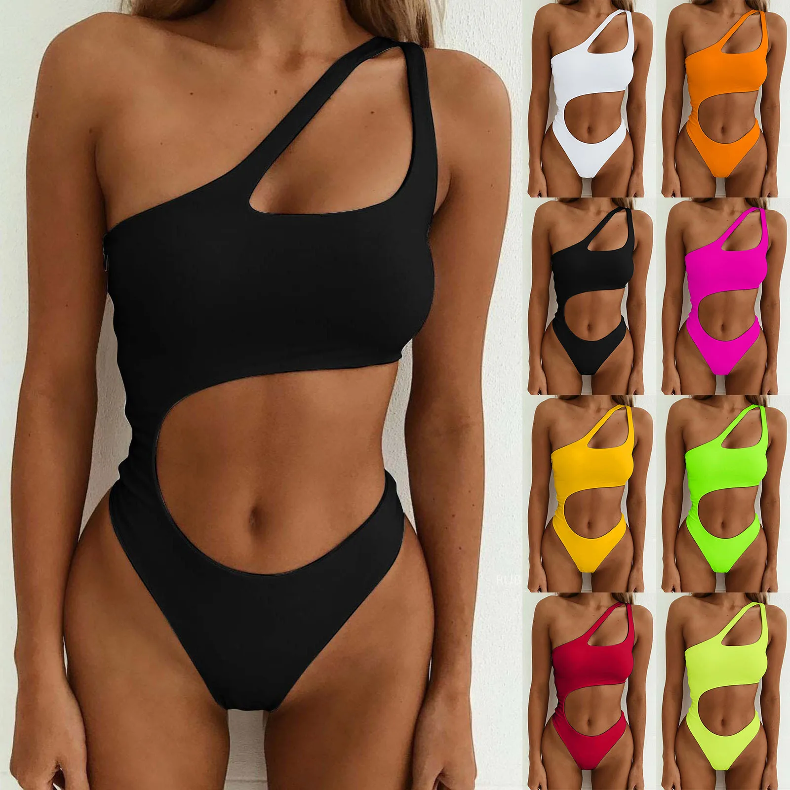 

Women One Shoulder Cutout High Waisted Bikini Set Crisscross 2 Piece Swimsuit Bathing Suit