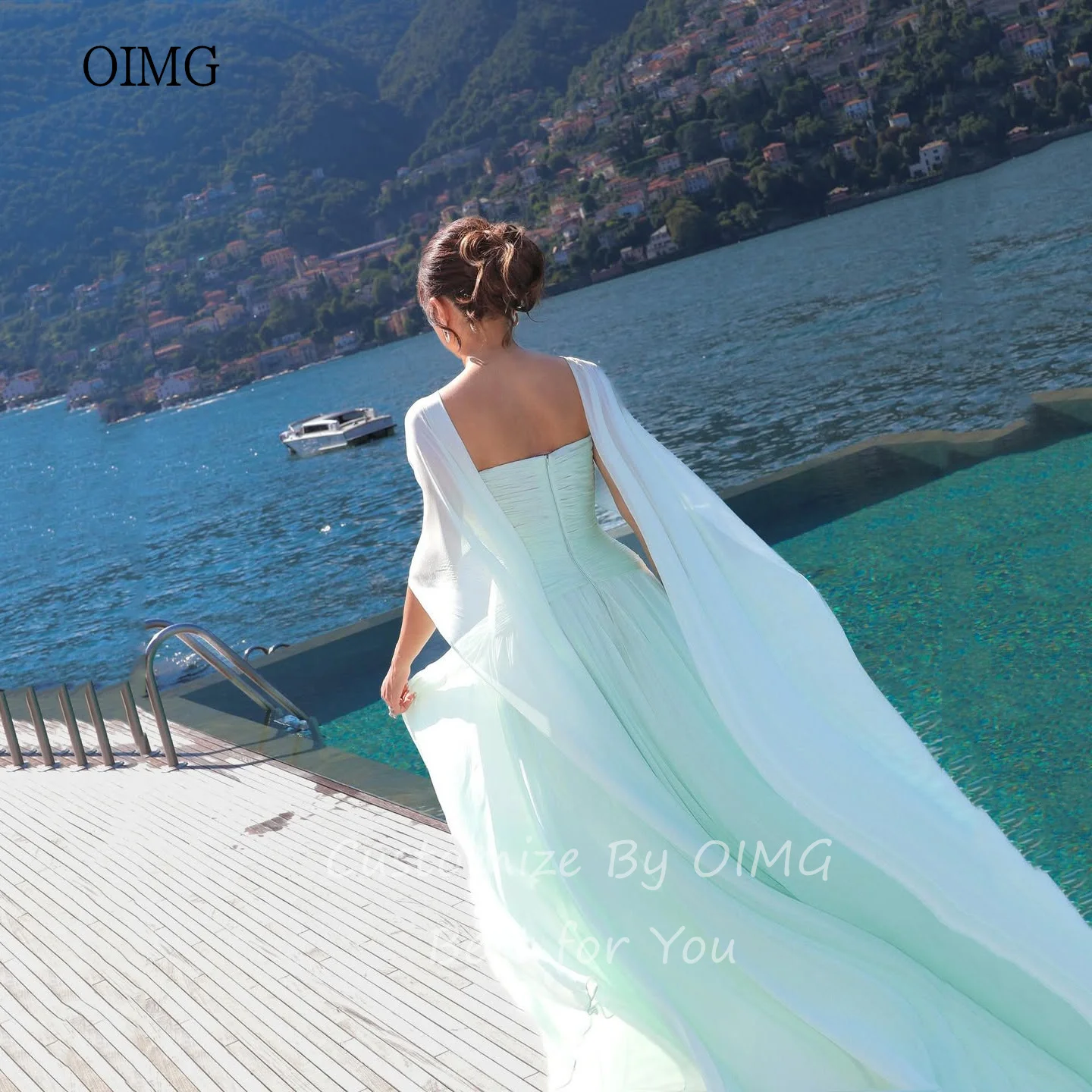 فستان OIMG رشيق بأكمام قصيرة على شكل حرف A فساتين حفلات على شكل حرف V مطوي للحفلات والعطلات بطول الأرض فستان سهرة 2025 مخصص #6