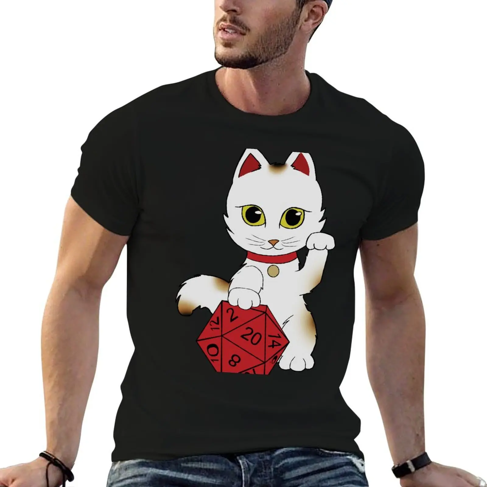 

Lucky Dice Cat T-Shirt anime t shirts rapper graphic tees Blouse heavyweights mens cotton t shirts