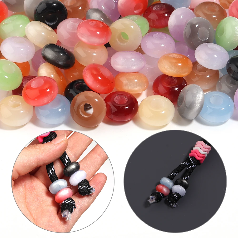 10 Stück/Lot Imitation Katzenaugen-Acrylperlen, runde, flache Perlen mit großem Loch, Abstandshalterperlen für die Schmuckherstellung, DIY-Armband, Halskette, Zubehör – Detail 2