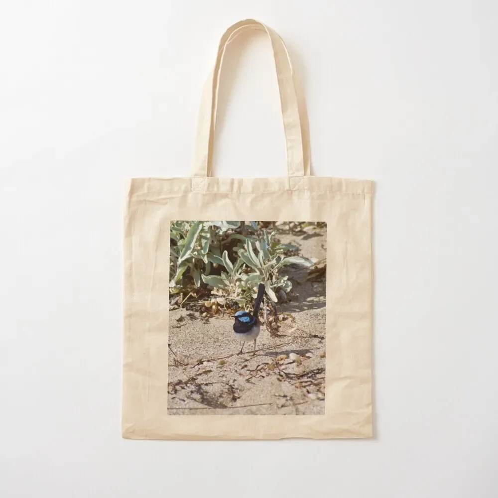 Blue Superb Fairy Wren at the Seaside Tote Bag eco bag folding women bags men