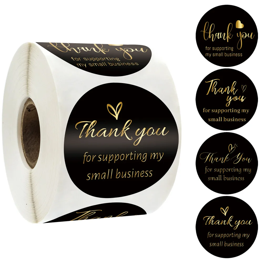 

500pcs/roll 4 Designs Black Thank You Sticker 1.5 inch for Supporting My Small Business Sticker Sealing Labels for Packaging