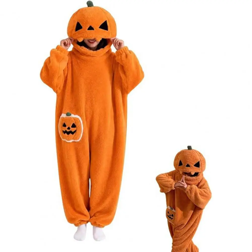 Lustiger, süßer Halloween-Kürbis-Onesie-Pyjama, Plüsch-Kapuzenpyjama für Männer und Frauen, Herbst-Winter-Pyjama, Schlafanzug, Loungewear