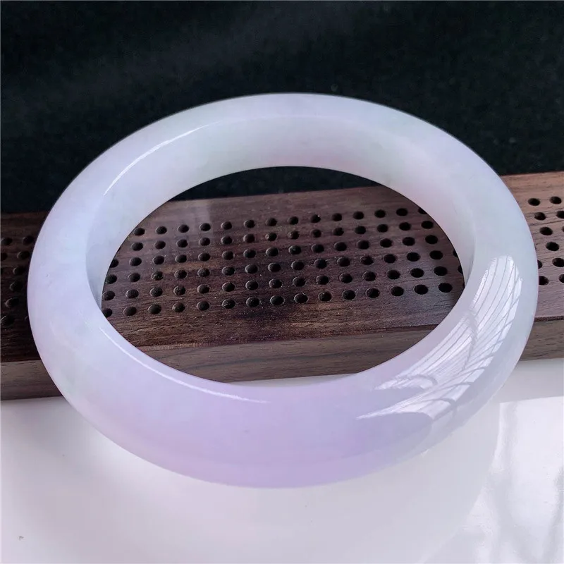Violet Jade Bangle Myanmar Ice Nuo Type with Green and Floral Patterns Spring Color Round Bar Imperial Consort Style