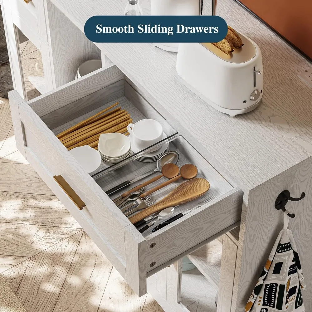Modern Sideboard Buffet Cabinet with Storage, Wine Bar, Power Outlet, Glass Doors for Kitchen