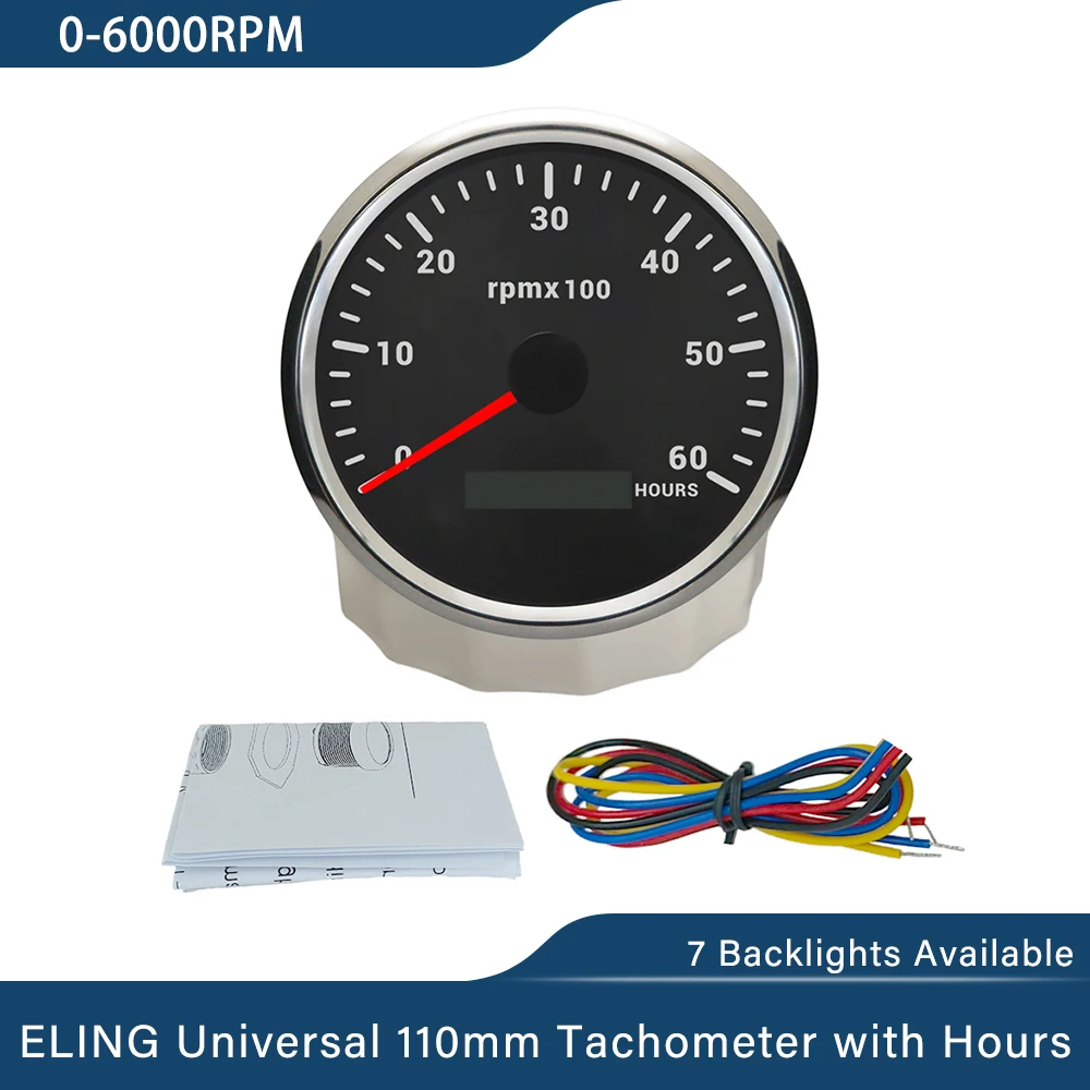 ELING Truck Universal 110 مللي متر مقياس سرعة الدوران 0-3000 دورة في الدقيقة 4KRPM 0-8000 دورة في الدقيقة LCD ساعة متر مع 7 ألوان الخلفية لسيارة قارب يخت 9-32 فولت