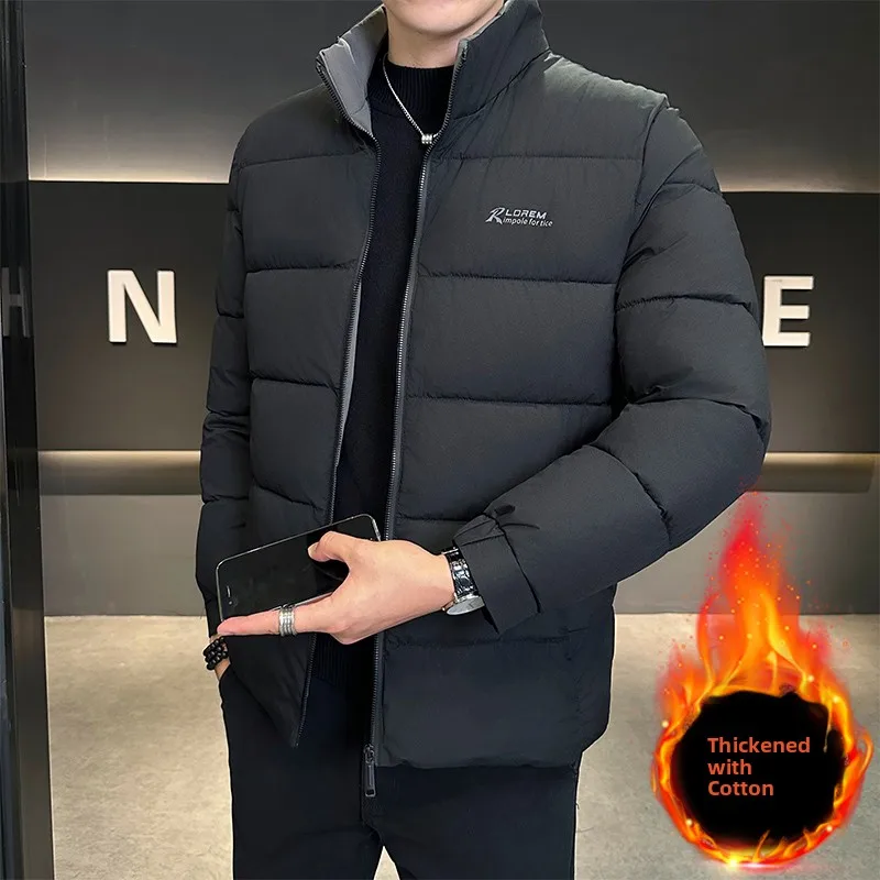 

Men's Thiened Cotton Jaet Casual Loose Sportswear Outerwear Stand Fit Busin Gentleman Sle Long Sve Zipper Closure