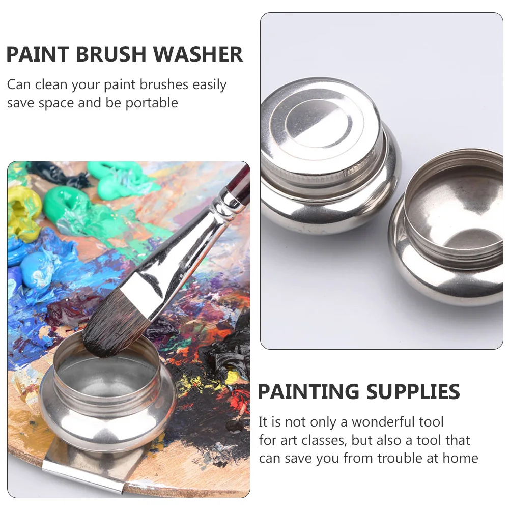 

3 Pcs Oil Can Paint Brush Washer Metal Bucket Stand-up Container for Color Mixing Stainless Steel Washing Pot Barrel Watercolor