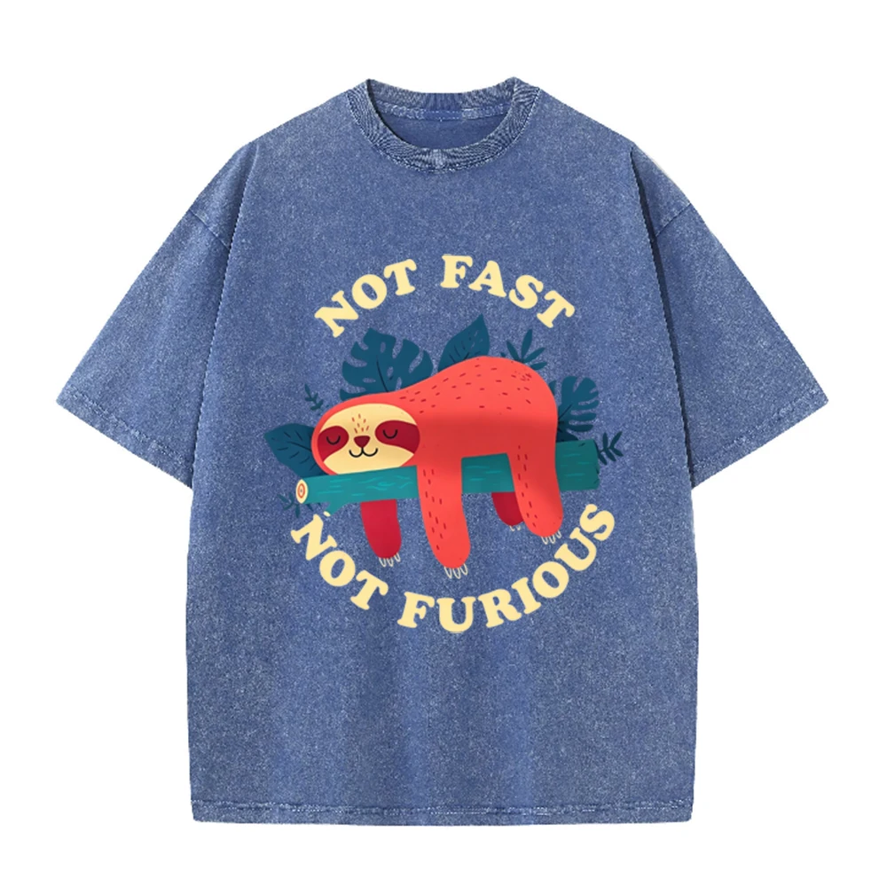 Not Fast Not Furious Cute Sloth Male T Shirts Hip Hop Crewneck Short Sleeve Summer Cotton Tops Casual Sweat Oversized T-Shirts