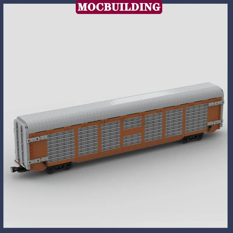 MOC City Train Car Autorack Railcar Model Building Block Assembly 1:48 Transport Locomotive Collection Series Toy Gifts