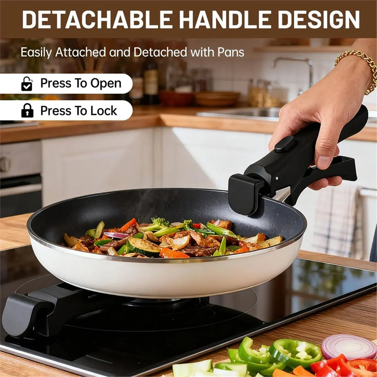 2PCS Detachable Handle, Universal Detachable Cookware Handle Replacement, Black Version,with Anti Slip Effect