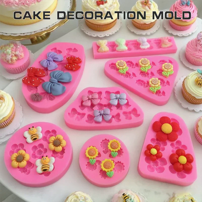 

Cute Cartoon Flowers Bow Bee Fondant Silicone Molds Chocolate Candy Baking Mold DIY Cupcake Fondant Cake Decorating