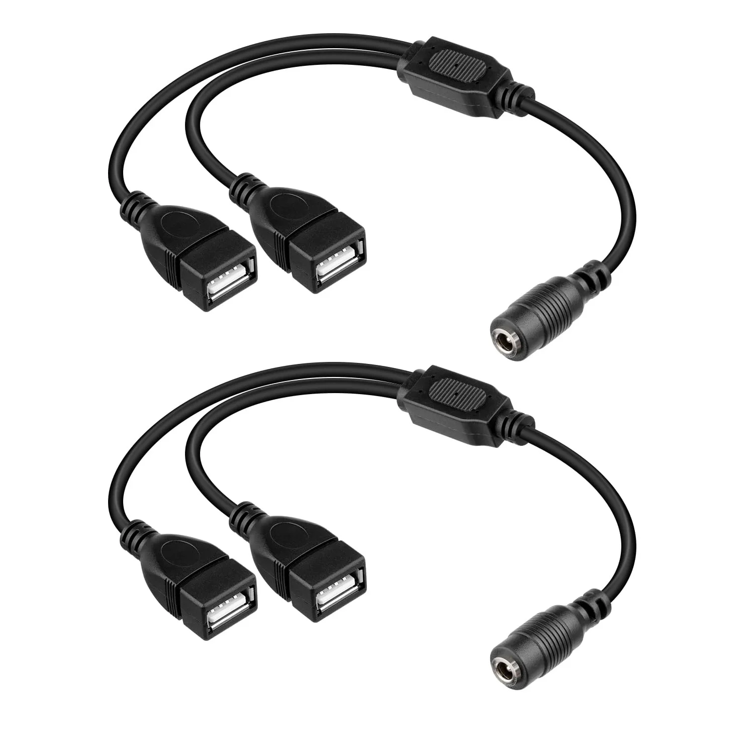 

2Pcs DC 3.5mm x 1.35mm Female to 2 Dual USB A Female Splitter Charge Adpter Cable 5V 12V Low Power Device Led Light Router Fan
