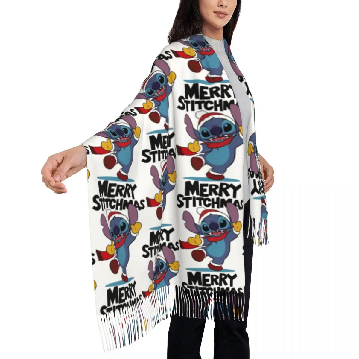 

Лило и Стич, рождественский шарф с Рождеством для женщин, зимняя теплая кашемировая шаль, большая шаль, женский шарф