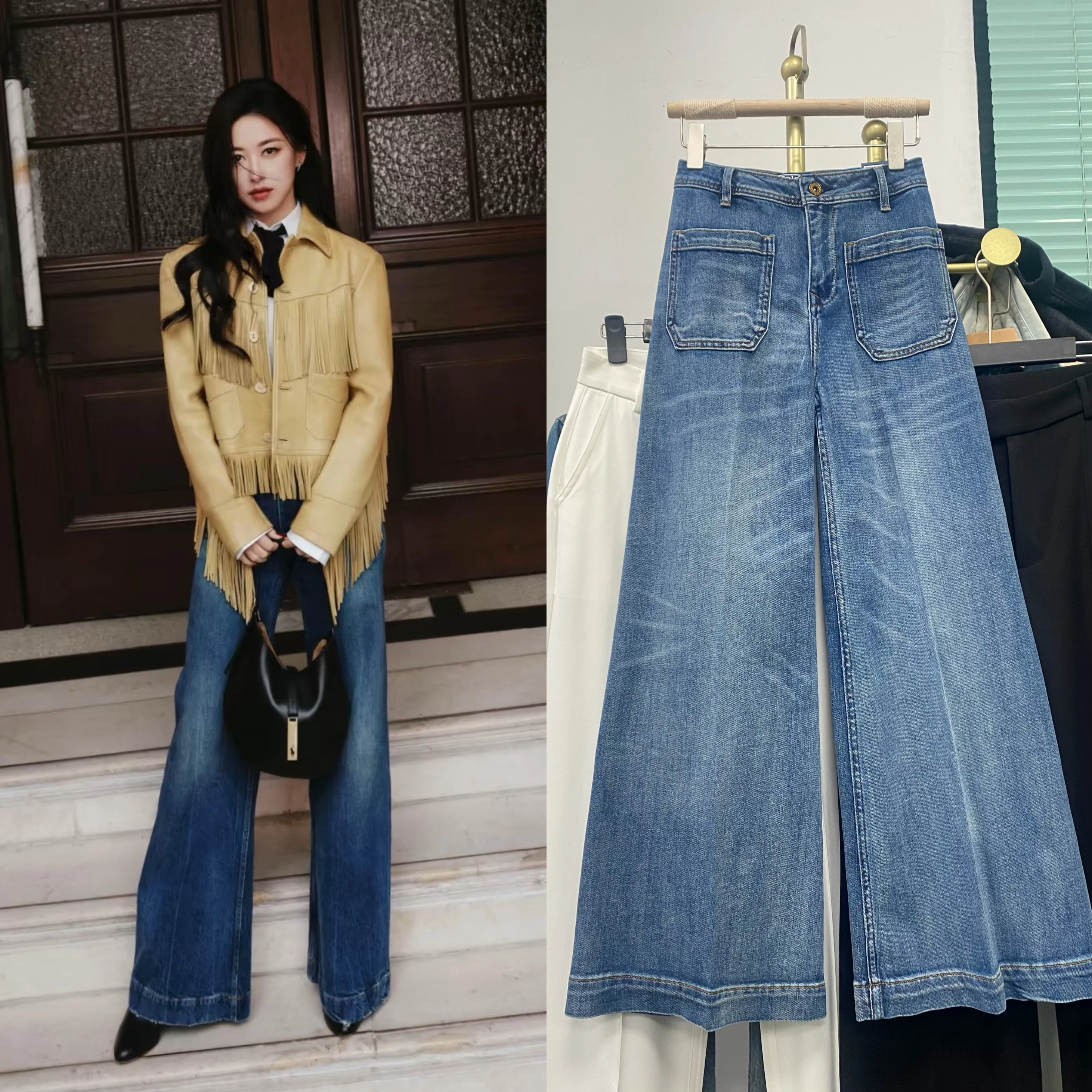 

High Waist Wide Leg Flared Jeans Women's Spring Fashion Denim Pants Long Leg Effect Comfortable Cotton Skin-friendly Breathable