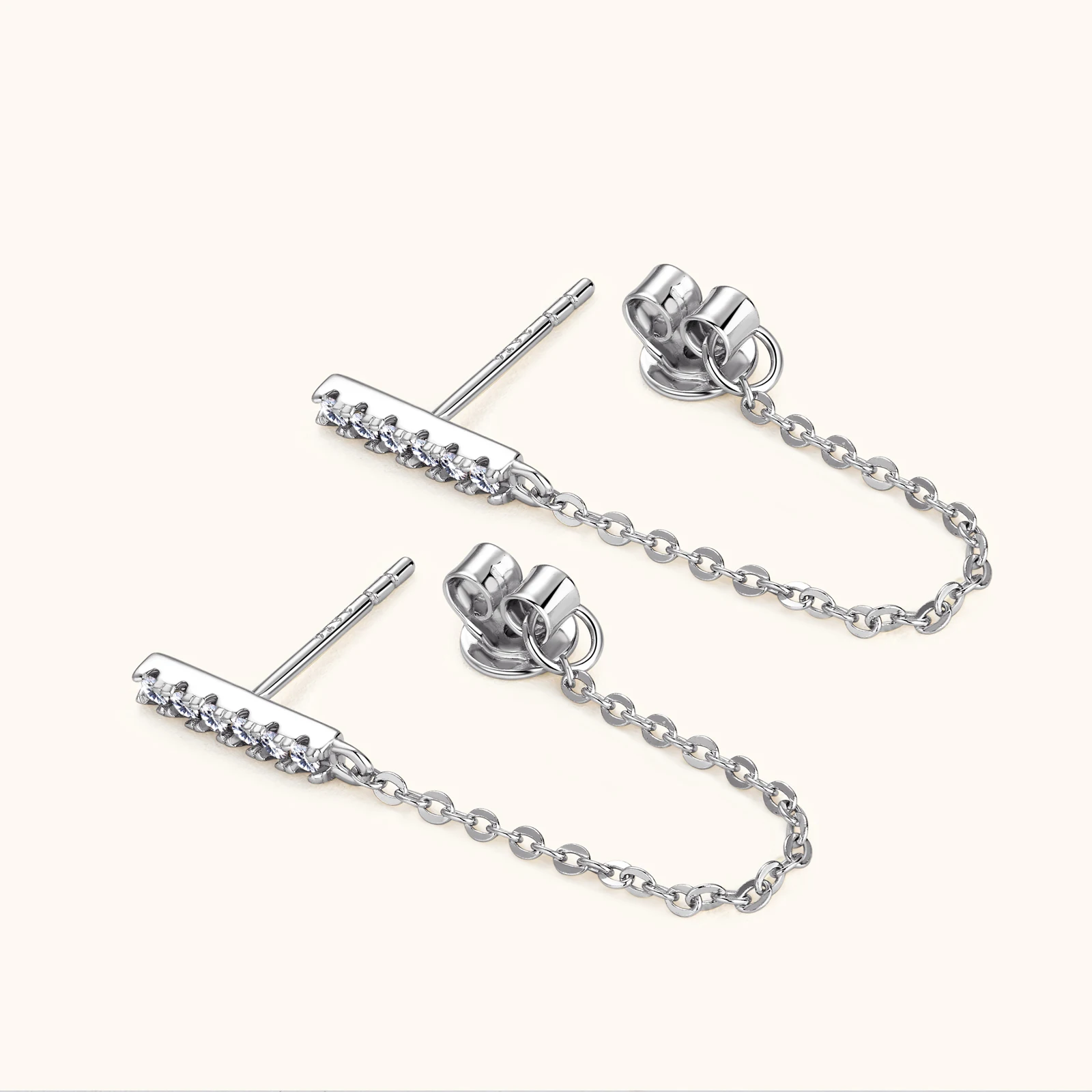Original 925 Sterling Silver Long Chain Stud Earrings 1.4mm Full Moissanite Diamond Earring for Women Trending Jewelry Gift 2023