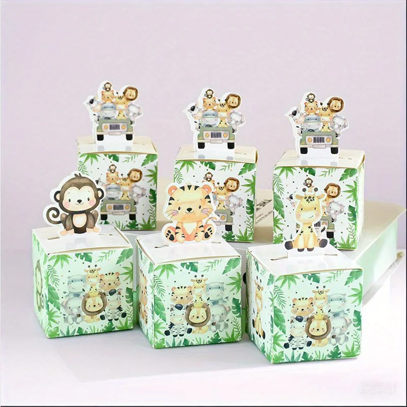 6/12 Stück Dschungel-Safari-Tiere, Süßigkeitenboxen, Wild One, Geburtstagsparty-Dekoration, Dankeschön, Babyparty, Geschenke, Verpackungsbox