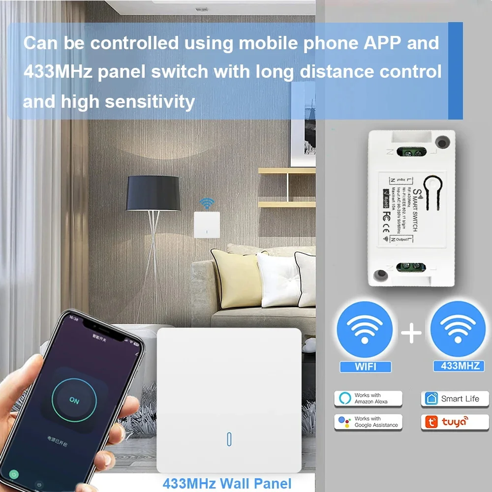 Tuya WiFi Smart Switch et 433MHz sans fil LED Light Switch, récepteur 110V, citations, télécommande 220V, fonctionne avec Smart Life Alexa