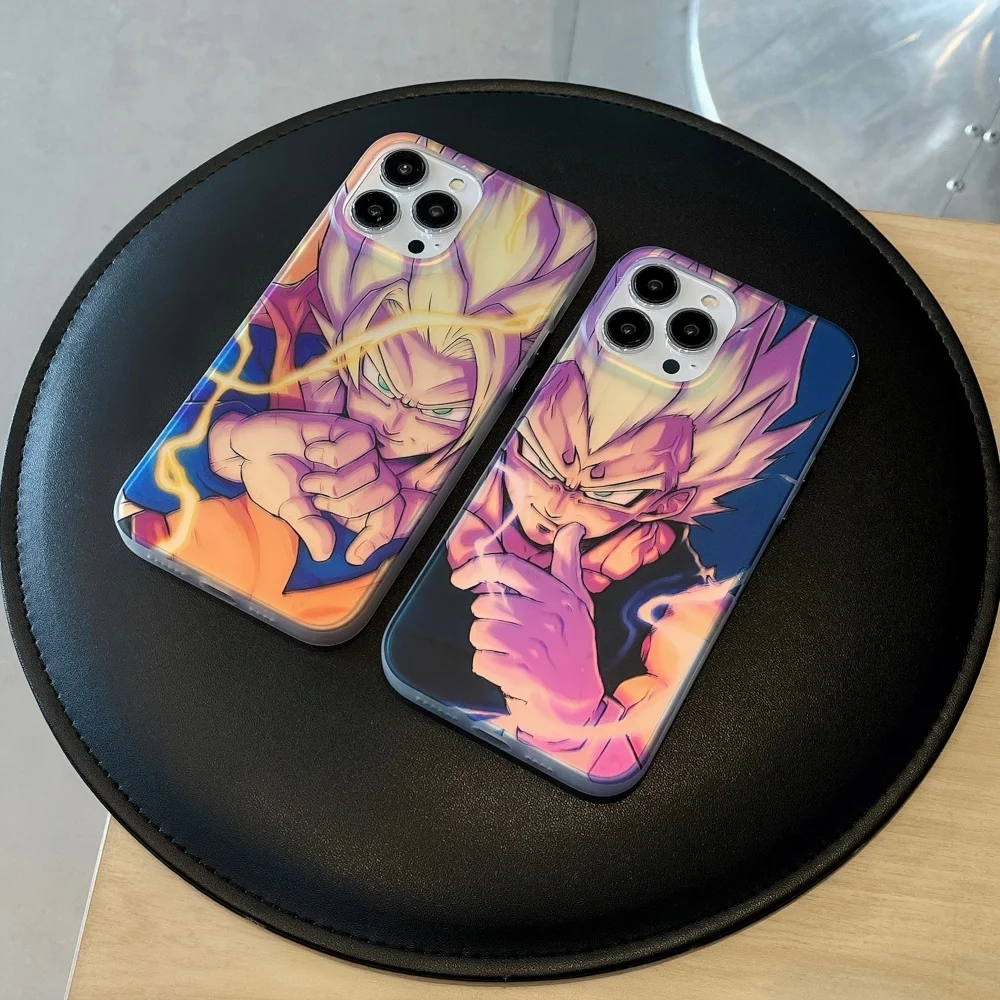 Perlindungan Casing Lunak Laser Anime Z Gokus Jepang untuk iPhone 16 15 13 14 Pro Max Coque Keras Mewah