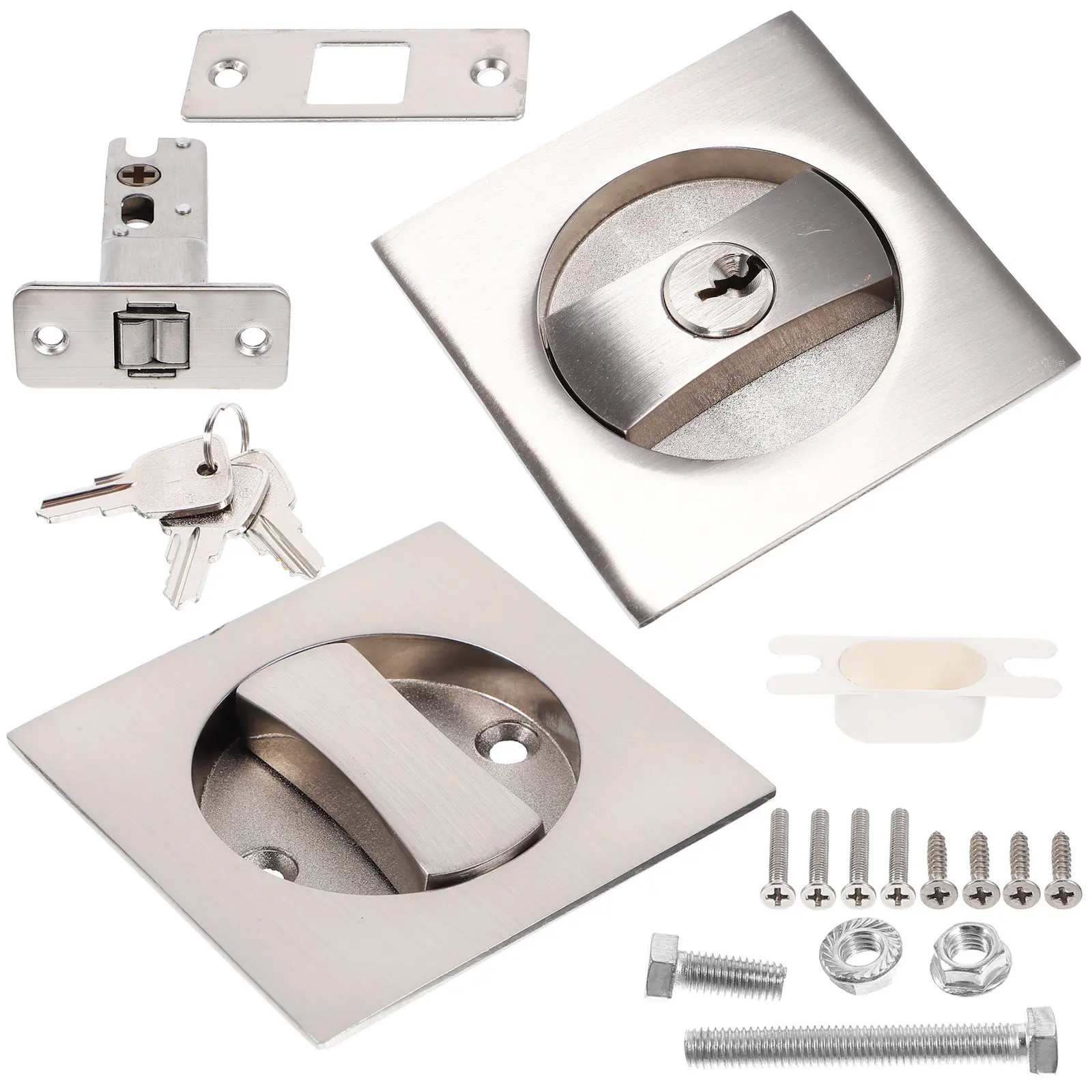 

1Set Sleek Square Pocket Door Lock with Key Heavy Duty Zinc Alloy Privacy Latch for Residential Commercial Use Humidity