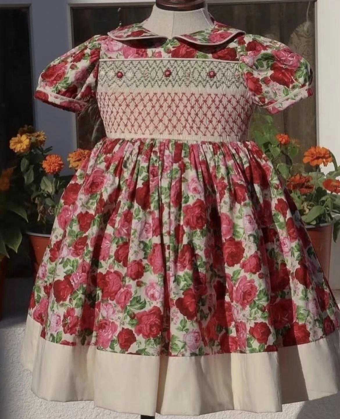 

0-12Y Baby Girl Summer Handmade Smocking Vintage Princess Rose Floral Dress for Birthday Photography Holiday Eid Christmas A317