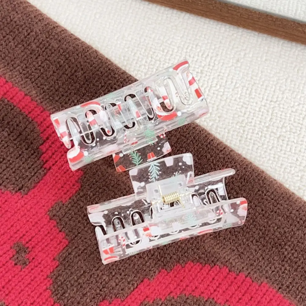 

Креативные рождественские заколки для волос с мультяшными прозрачными цветочными когтями для волос, легкие акриловые зажимы для волос Санта-Клауса