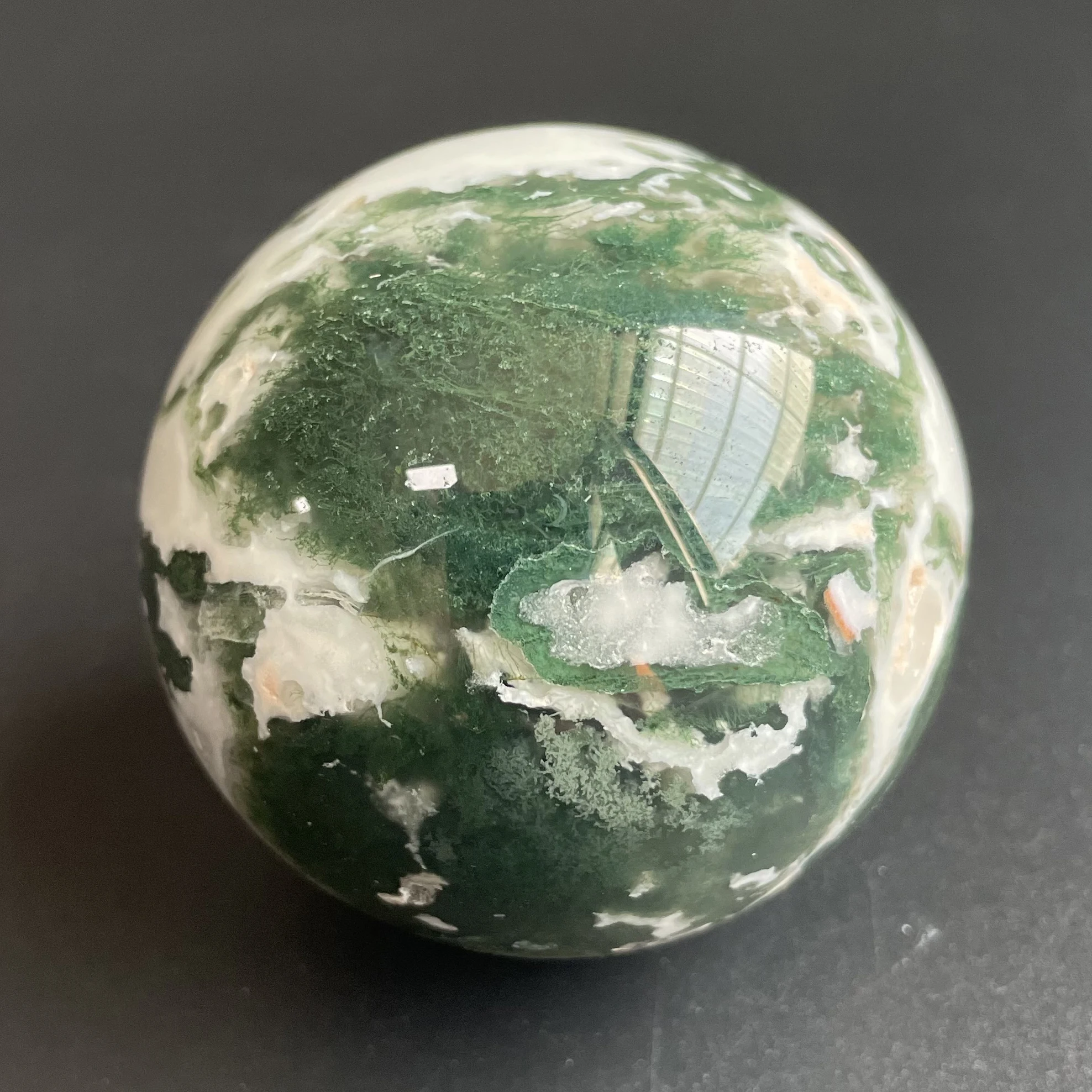 

309g Natural Crystal Ball Moss Agate Sphere Rock Decoration Rough Polished Quartz Stone Healing D60