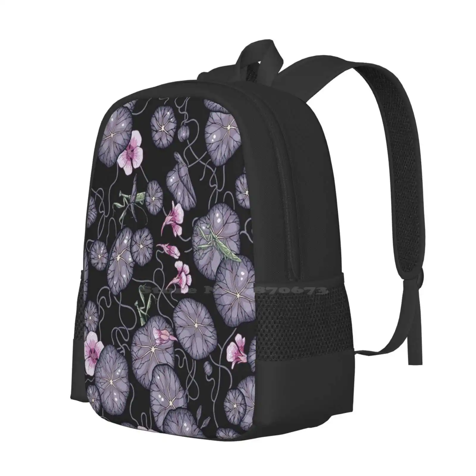 Black Indian Cress Garden. Bag Backpack For Men Women Girls Teenage Indian Cress Tropaeolum Majus Garden Nasturtium Monks Cress