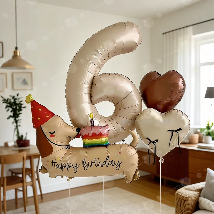Geburtstags-Cartoon-Dackel-Ballon-Set, herzförmiger Ballon für Geburtstagsfeiern und Jubiläumsdekorationen, Foto-Requisiten – Detail 7