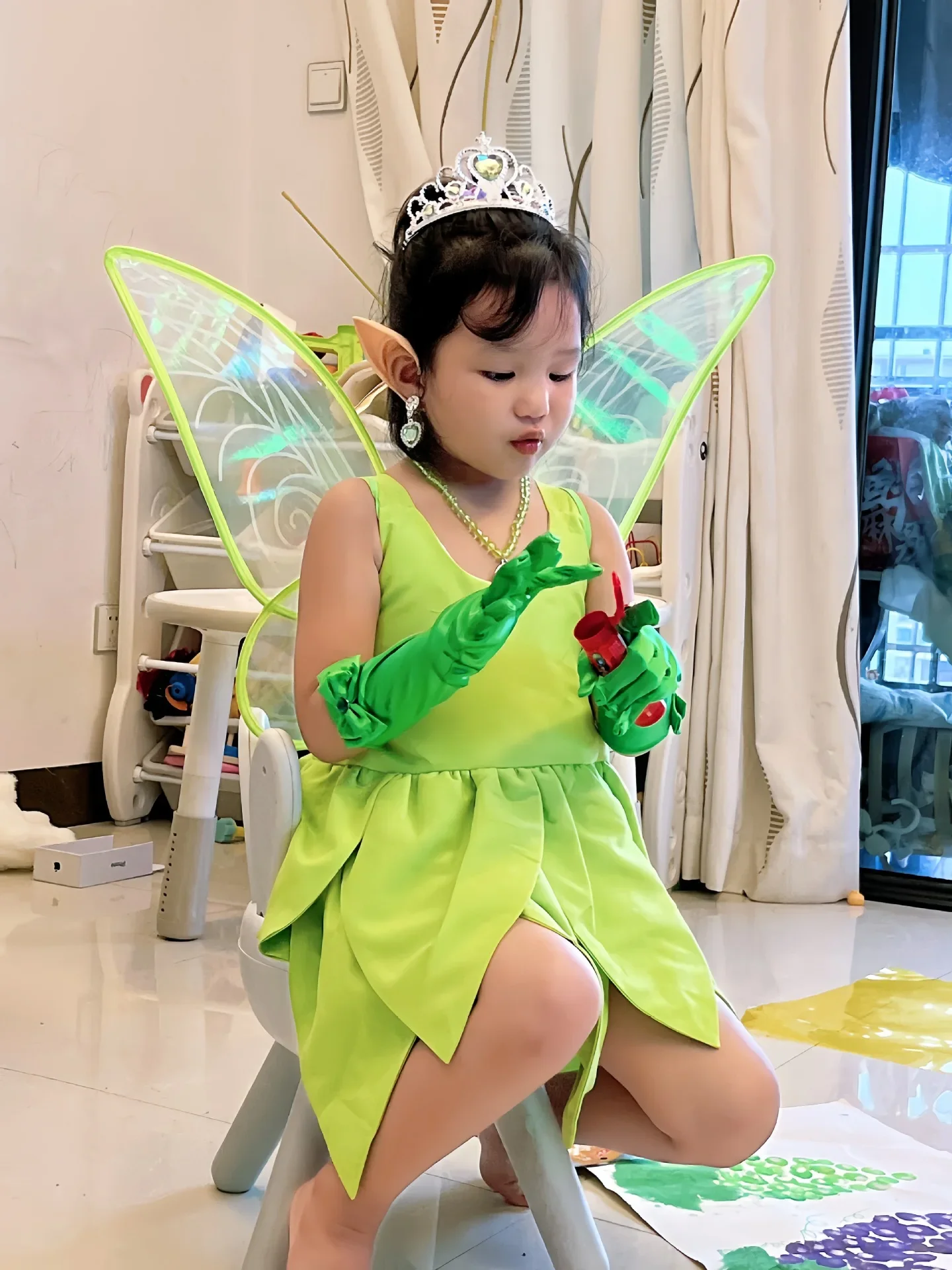 Tinker Bell Fairy Dress Baby Girl Fantasy Forest Elf Cosplay Costume Kids Green Leaf Tinkerbell Gowns Child Halloween Outfits